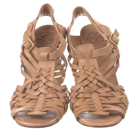 Tory Burch Nadia Huarache Leather Sandal Royal Tan Size 9.5 MSRP $325 - Picture 4 of 12
